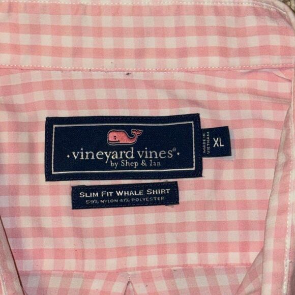 Vineyard Vines Pink White Gingham Long Sleeve Performance Button Down Shirt XL - Picture 4 of 6